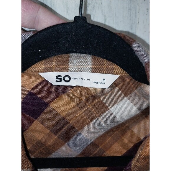 SO Flannel Knit COMBO Crop Top RETRO STYLE Brown PLAID Flap Pocket Womens Medium - Picture 6 of 9